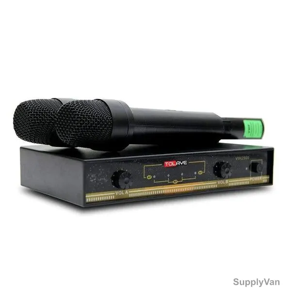 Tolaye Dual Handheld VHF Wireless Mic, VIH2500, 165 to 219MHz, Black