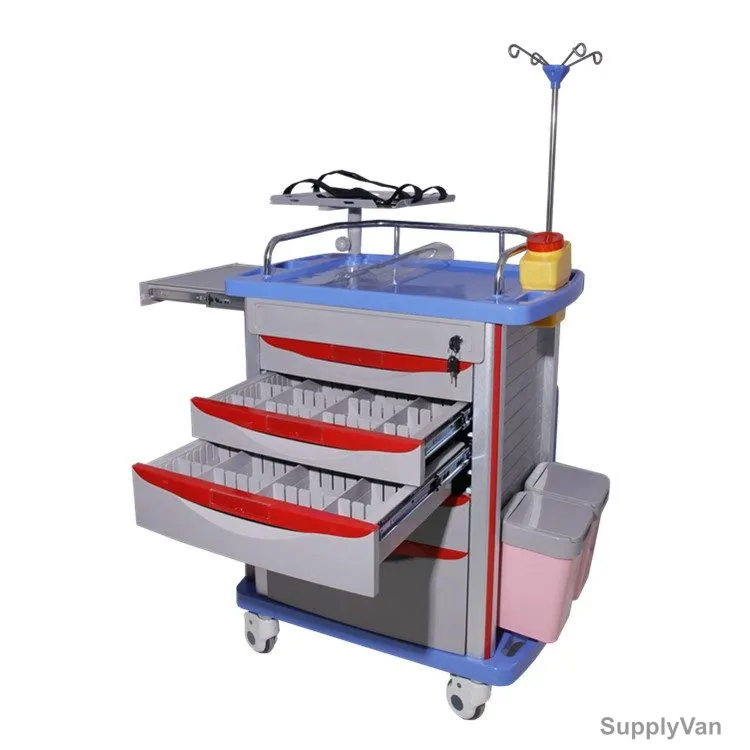 Bestran Medical Emergency Trolley, BT-EY001, ABS/Steel, 5 Drawer