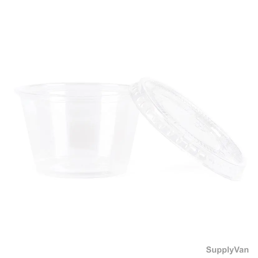 Khaleej Pack Disposable Souffle Cup With Flat Lid, Plastic, 4 Oz, Clear, 100 Pcs/Pack