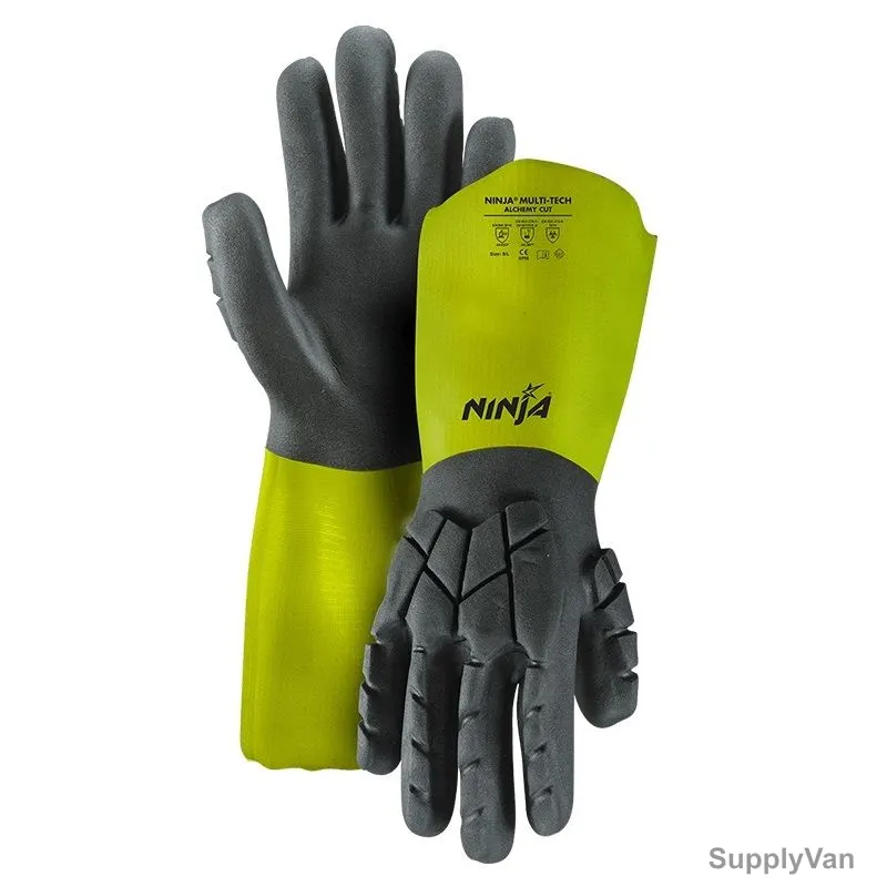 Ninja Chemical Resistant Gloves, Multitech Alchemy Cut, Nylon, L, Black/Green