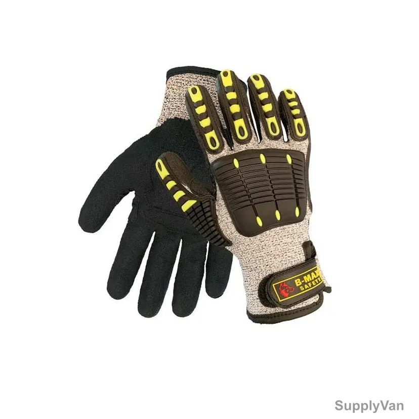 B-Max Cut Level 5 Nitrile Sandy Coating Safety Gloves, BM2008, HPPE, M, Black/Grey — image 1