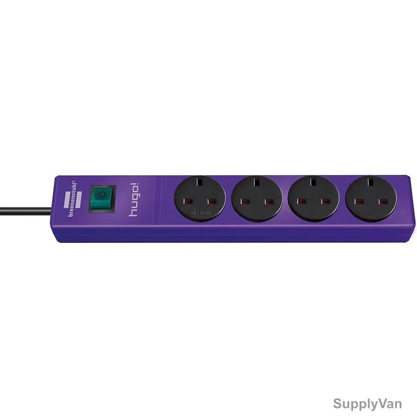 Brennenstuhl Extension Socket, 1150613134, Hugo, 4 Way, 13A, 2 Mtrs Cable Length, Violet