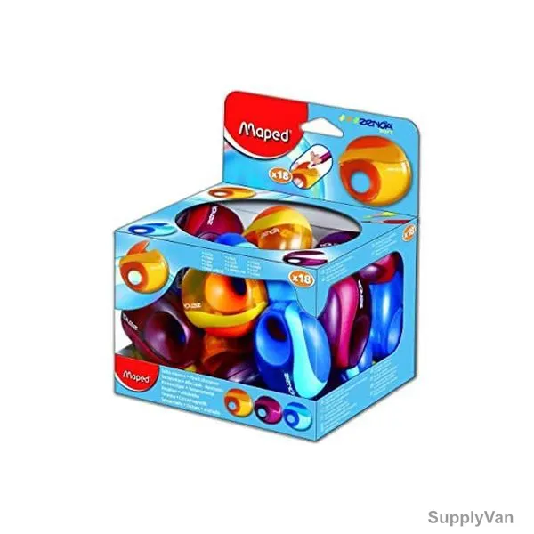 Maped Zenoa Pencil Sharpener, MD-501400, 1 Hole, Assorted Colors, 18 Pcs/Set
