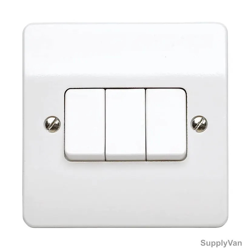 Mk Single Pole Electrical Plate Switch, K4873WHI, Logic Plus, Thermoset Plastic, IP2XD, 3 Gang, 2 Way, 10A, White