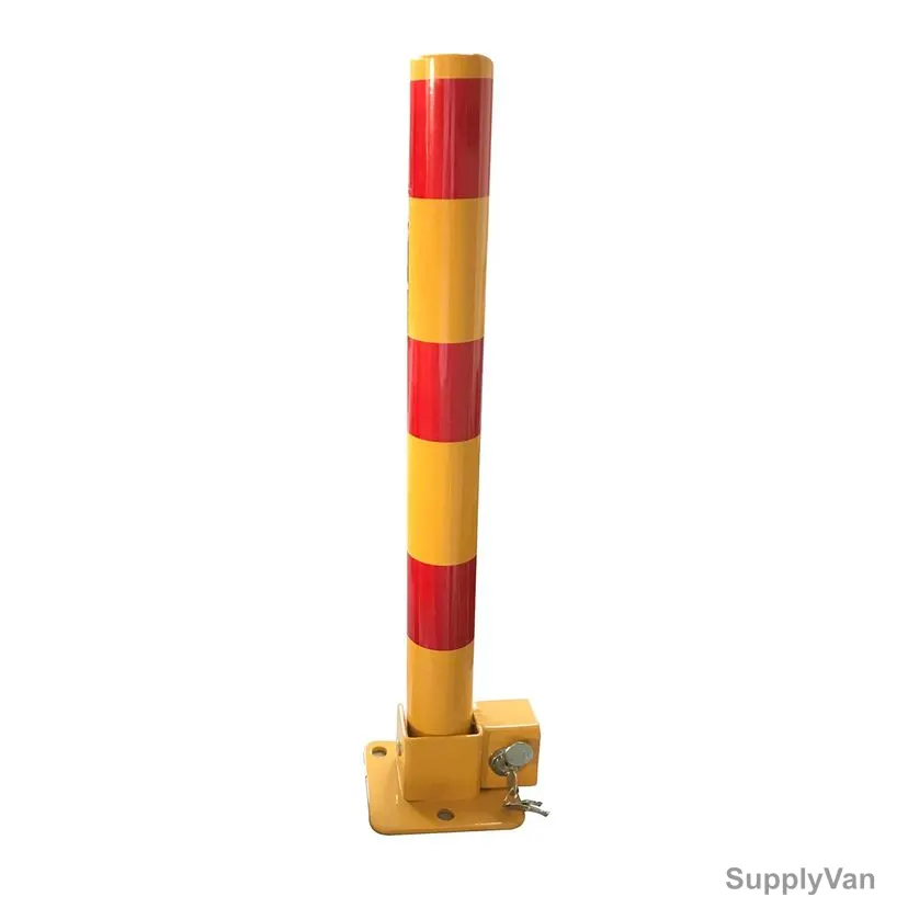 Foldable Parking Bollard With Lock, Metal, 6CM Dia x 52CM Height, Red/Yellow