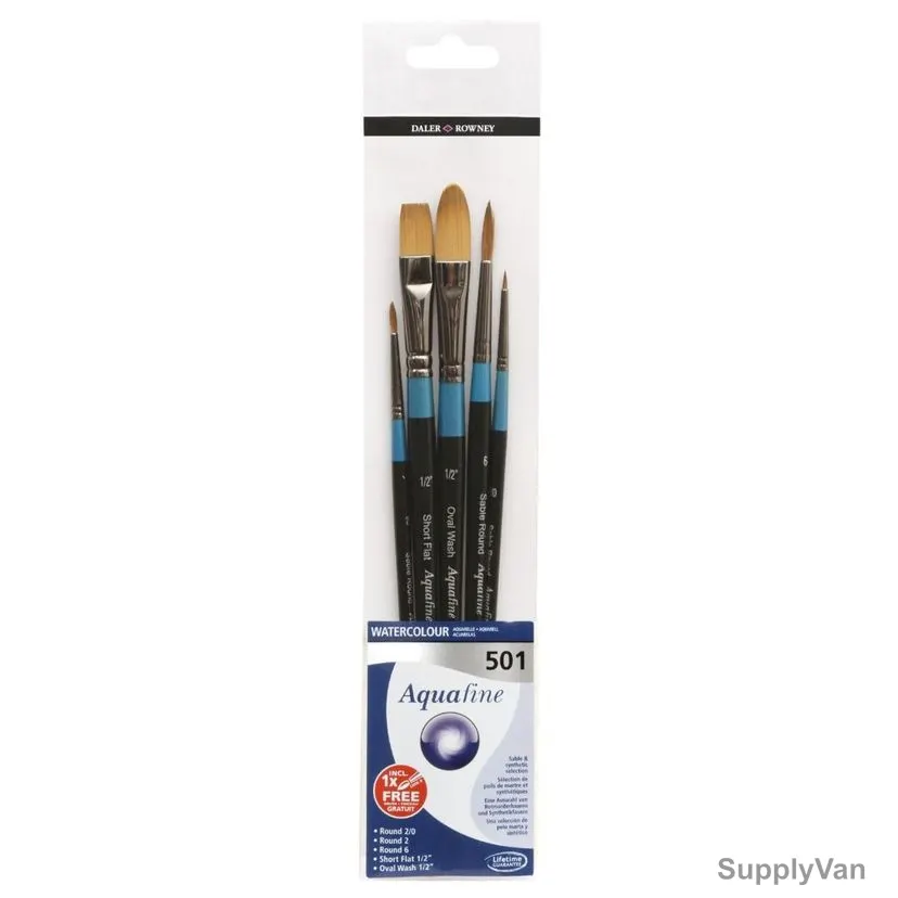 Daler Rowney Aquafine Watercolor Brush Set, 282300501, Wallet 501, 5 Pcs/Set — image 1