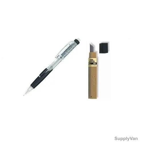 Pentel Twist Eraser Click Mechanical Pencil With Lead, PEP-PACK-071, 0.7MM, Black, 2 Pcs/Set