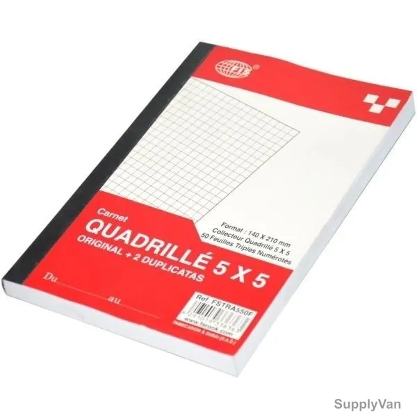 FIS 5MM Square French Triplicate Book, FSTRA550F, 148 x 210MM, 50 Pages, Red