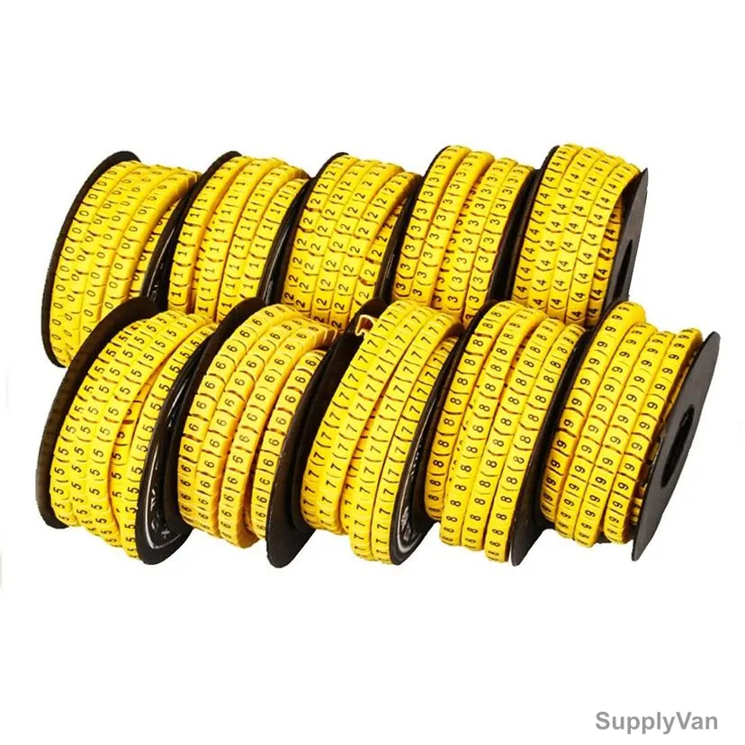Flexible PVC Wire Cable Markers Tag, 0-9 Number, 1.5 SQ.MM Cable Size, Yellow, 10 Rolls/Pack