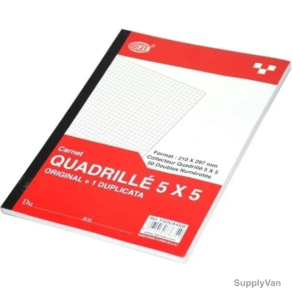 FIS 5MM Square French Duplicate Book, FSDUA450F, 210 x 297MM, 50 Pages, Red