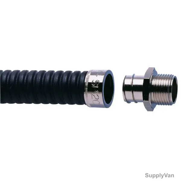 Adaptaflex Conduit Fitting W/ Locknut, SP20-M20-AC-plus-LNB-M20, Brass, 1/2 Inch, Black — image 1