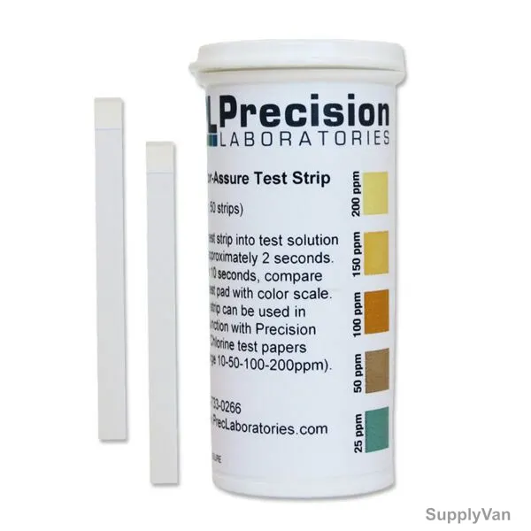 Precision Chlor-Assure Chlorine Test Strips, 0-200 PPM, 5MM Width x 64MM Length, 50 Strips/Pack