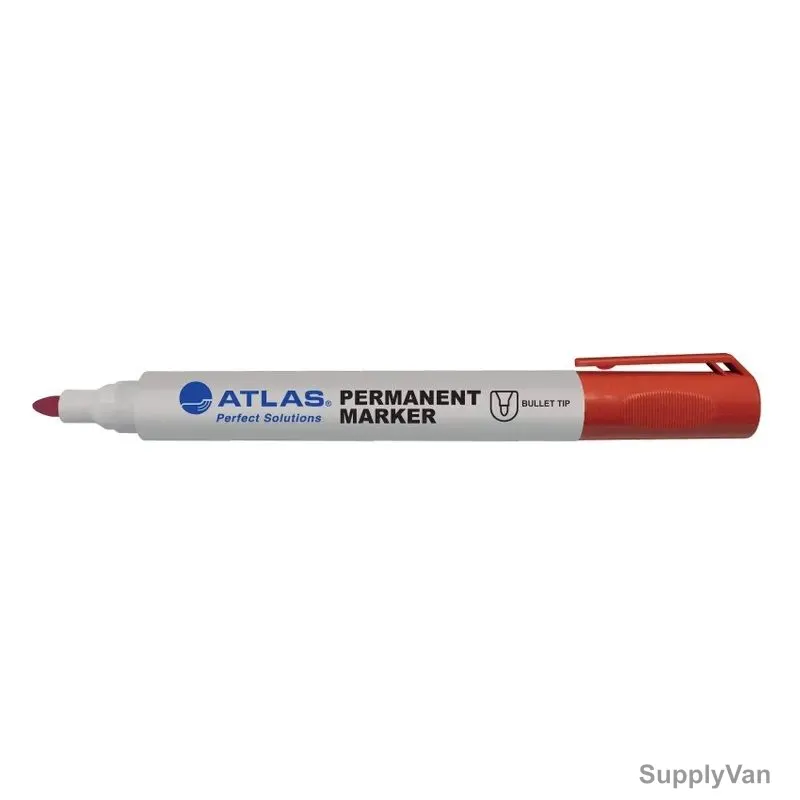 Atlas Permanent Marker, AS-MP100-RD, 2.2-2.8MM Tip Size, Red, 12 Pcs/Pack