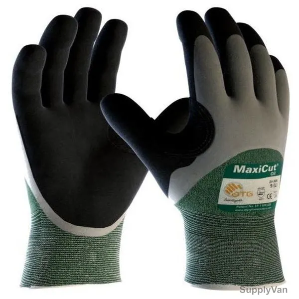 ATG Cut-Resistant Gloves, 34-305, MaxiCut Oil, L, Green and Grey