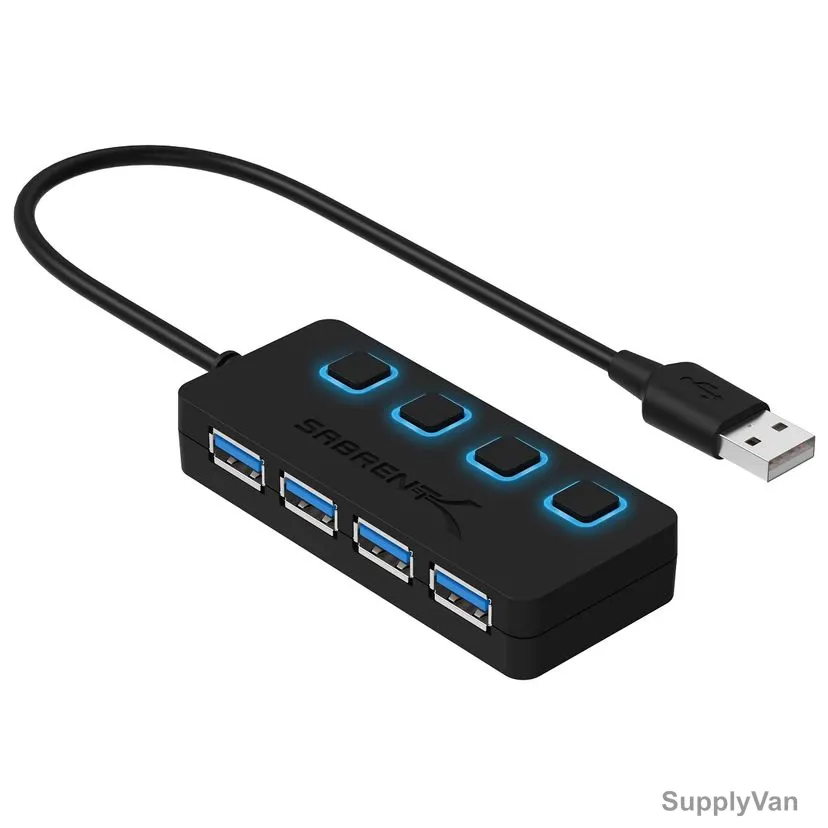 Sabrent USB 3.0 Hub With Power Switches, HB-UM43, 4 Ports, Black — image 1