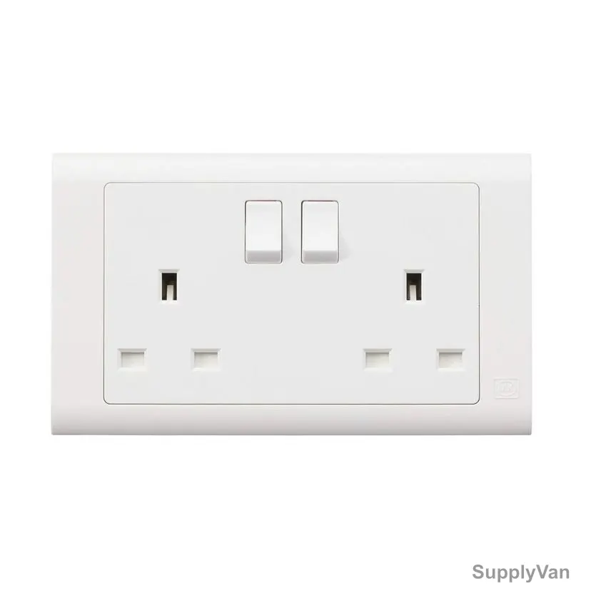 Mk Dual Pole Switch Socket, Polycarbonate, 2 Gang, 13A, White