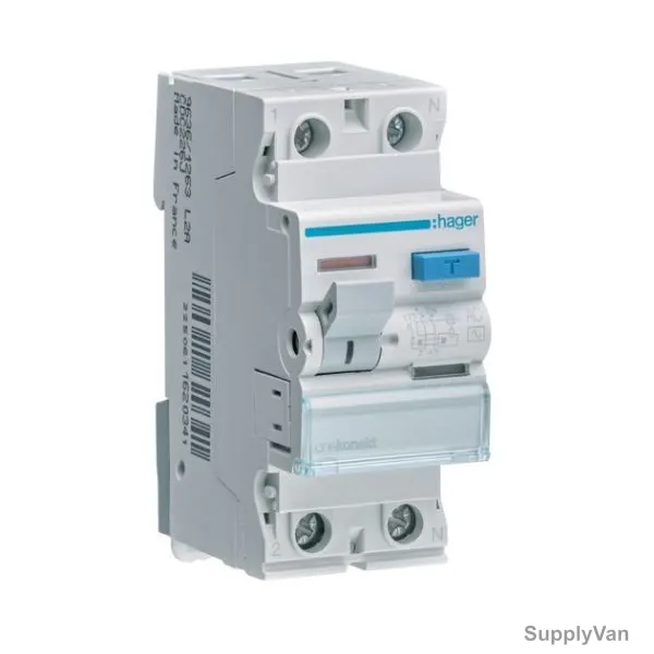 Hager Residual Current Circuit Breaker, CEC226J, 2P, 100 mA, 25A