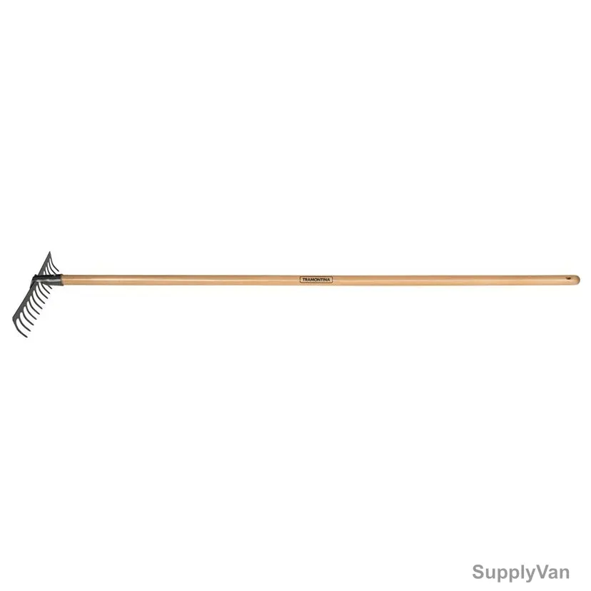 Tramontina Light Curved Rake With 145CM Wood Handle, 77101644, 14 Teeth, Black