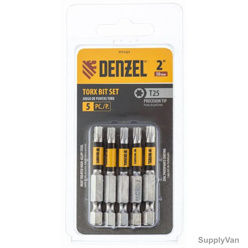 Denzel Torx Screwdriver Bit, 7711321, T25 x 2 Inch, 5 Pcs/Pack