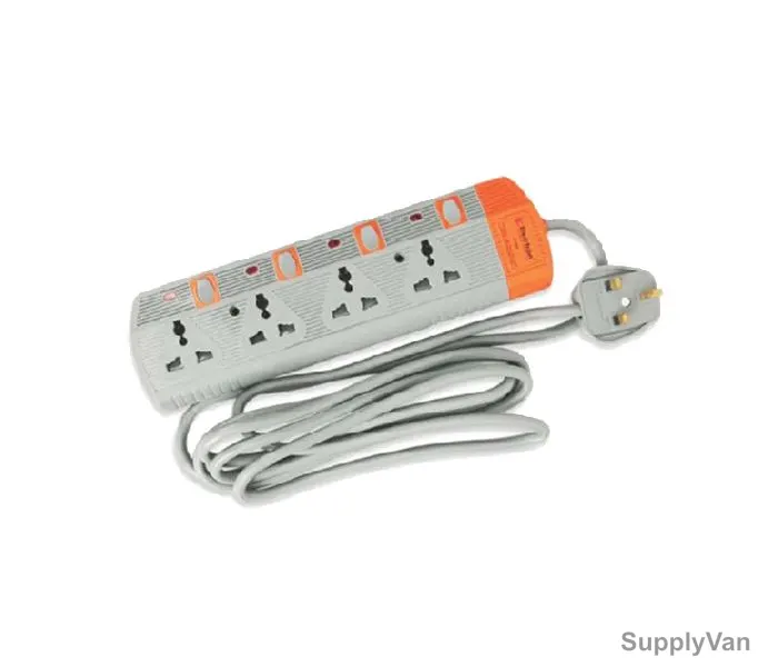 Electron Extension Socket, EL-3004, 3 Mtrs, 4 Way, Grey and Orange