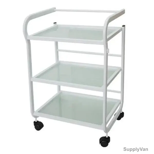 Cl Medical Instrument Trolley, TOC01, Metal/Glass, 3 Shelves, White