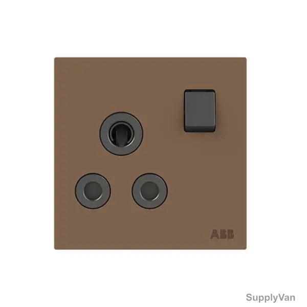 ABB Double Pole Round Pin Switched Socket, AM20986-MO, Millenium, 1 Gang, 15A, Mocha Brown — image 1