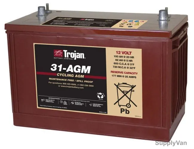 Trojan Sealed AGM Battery, 31-AGM, 12V, 100Ah/20Hr