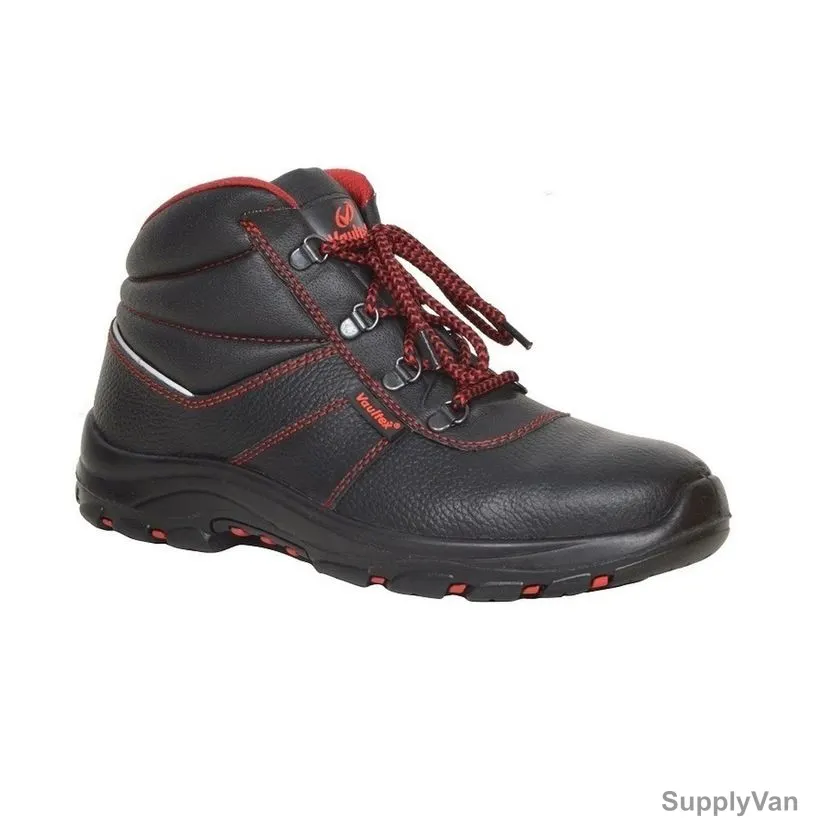 Vaultex Steel Toe High Ankle Safety Shoes, MDJ, Genuine Leather, S3 HRO, Size39, Black