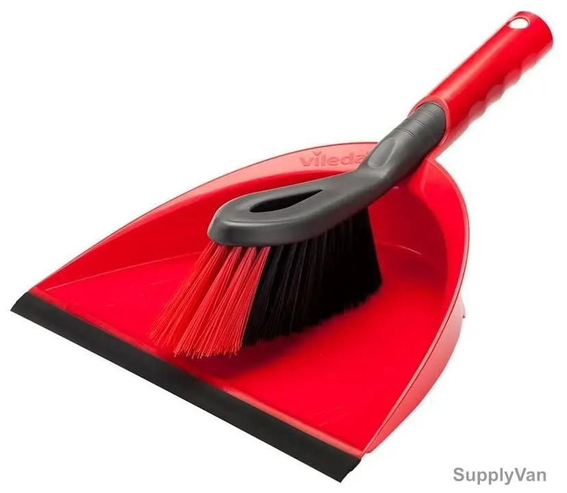 Vileda 2 in 1 Dustpan Set, VLFC141743, Red, Rubber Lip