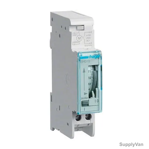 Hager Electromechanical Timer, EH010, 24 Hrs, 230V, 16A