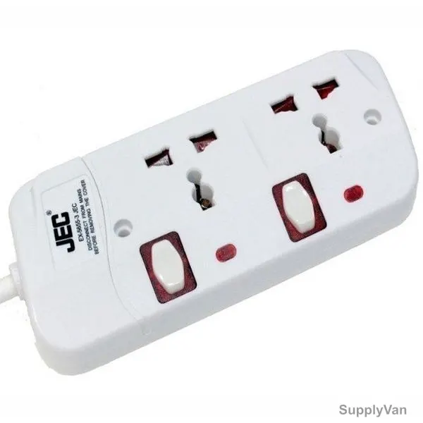JEC 2 Way Extension Socket, EX-5655-3, 3 Mtrs, White