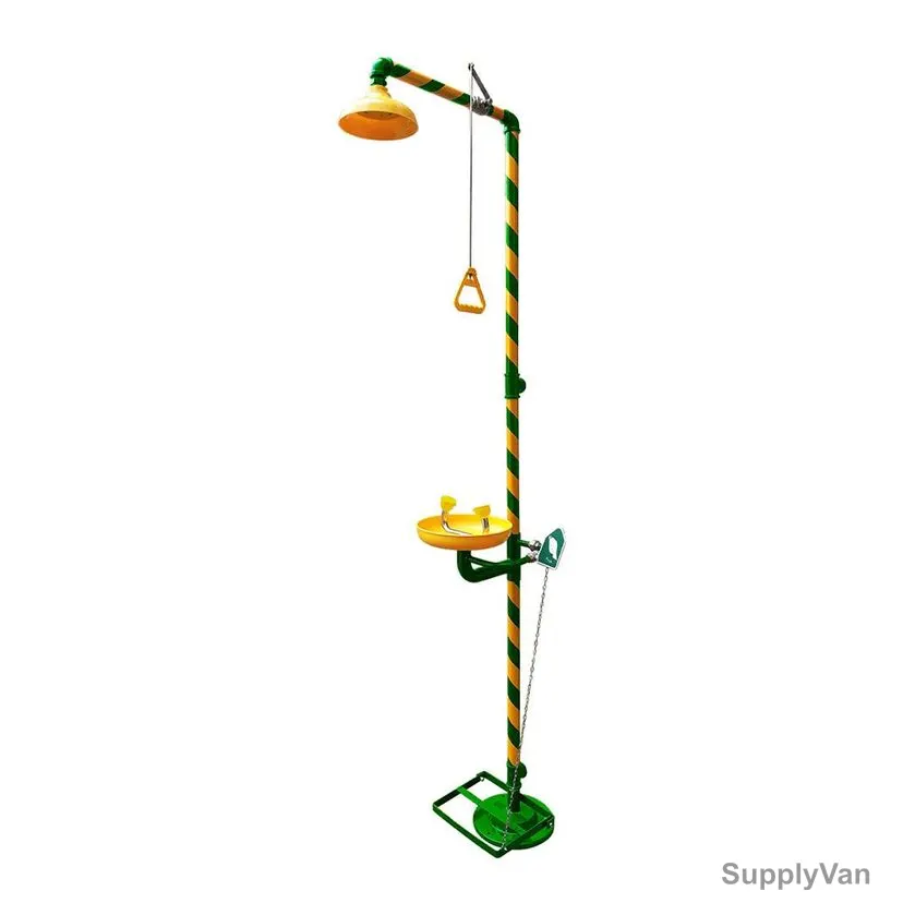 Matsuda Emergency Eye Wash Station With Safety Shower, GI-S100, Galvanised Steel, Yellow/Green