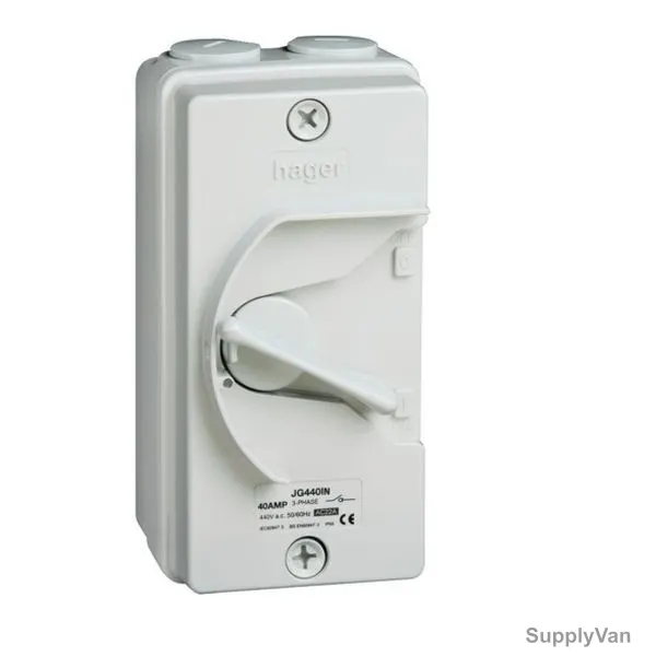 Hager Weatherproof Switch Isolator, JG220IN, 2P, IP66, 20A