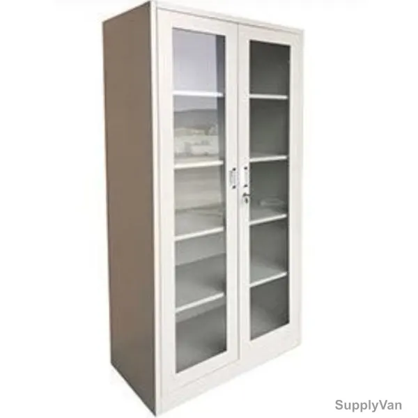 Cupboard With Glass Door and Shelves, Steel, 183CM Height x 90CM Width x 45CM Depth, Grey