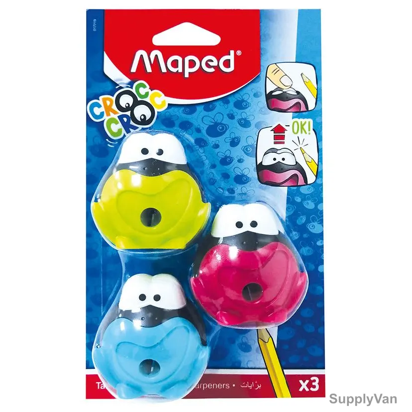 Maped Croc-Croc Signal Pencil Sharpener, MD-017719, 1 Hole, Assorted Colors, 3 Pcs/Set