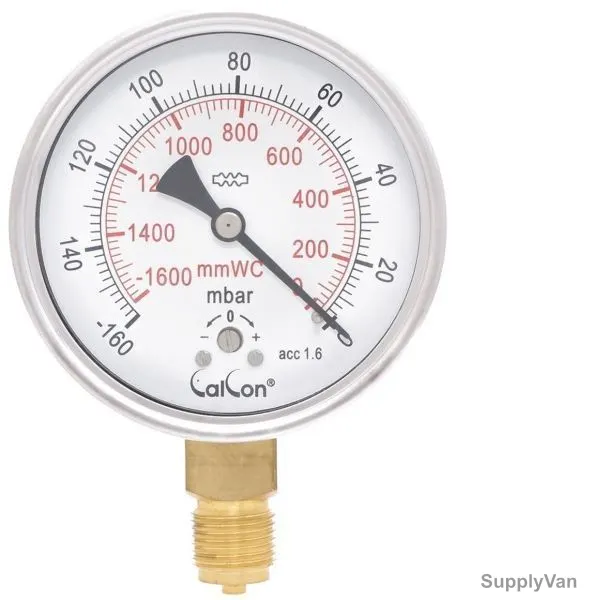Calcon Capsule Pressure Gauge, CC98A, 100MM, 1/2 Inch, BSP, -160-0 Mbar