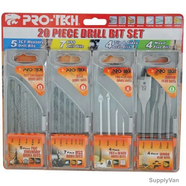 Pro-Tech Drill Bit Set, PDBS20, 20PCS