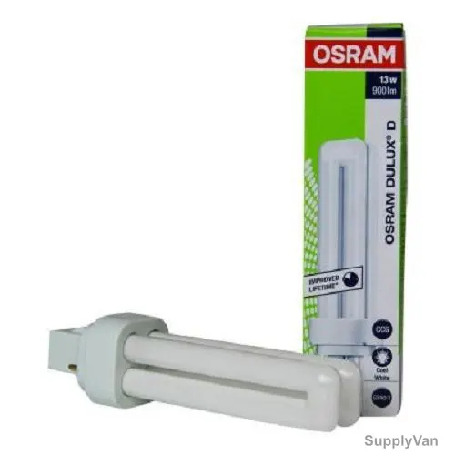 Osram Compact Fluorescent Lamp, Dulux D, G24d-1, 13W, 4000K, Cool White