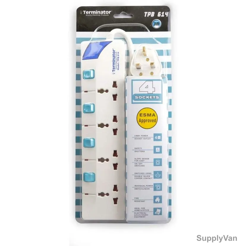 Terminator Extension Socket, TPB-614, 4 Way, 3 Mtrs, White