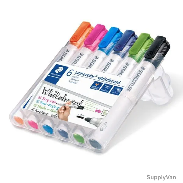 Staedtler Lumocolor White Board Marker, ST-351-WP6-AE, 2.0MM Tip Size, Assorted Colors, 6 Pcs/Set