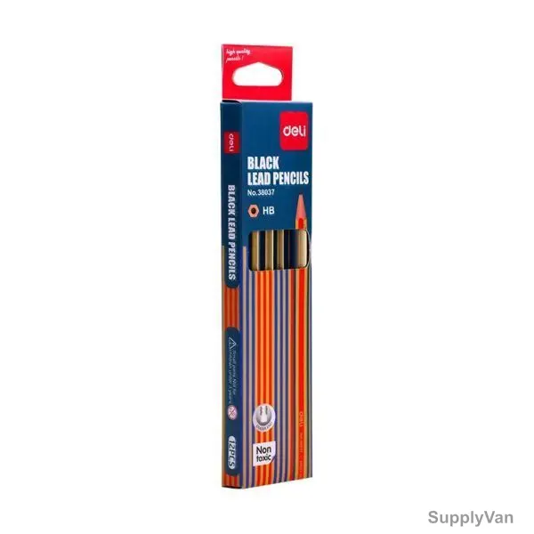 Deli Wooden HB Pencil With Eraser, E38037, Blue/Golden, PK12