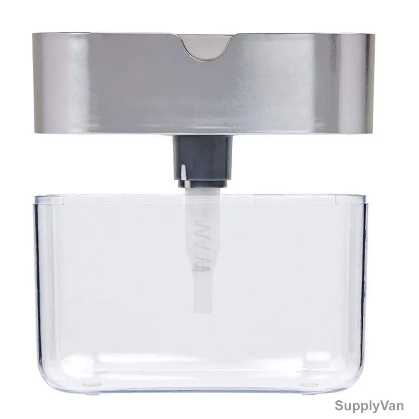 2 In 1 Soap Dispenser With Sponge Holder, ABS, 13 x 8.8CM, Grey — image 1
