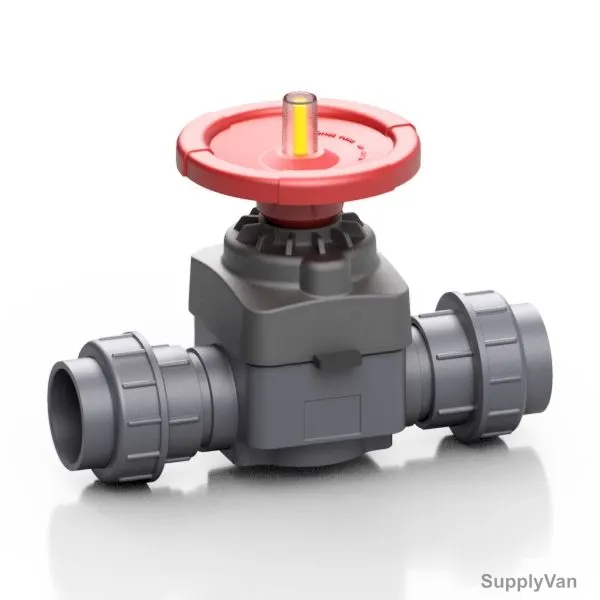 Effast Manual Diaphragm Valve With Metric Union, MDRMVD0630-E, MV Series, PVC-U, 63MM