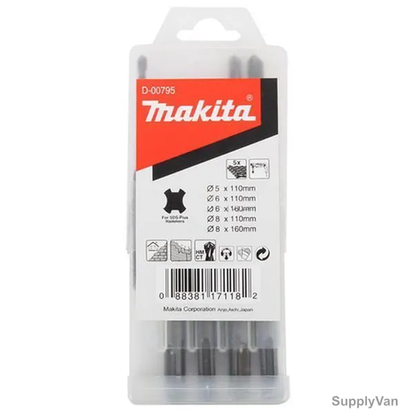 Makita SDS-Plus Hammer Drill Bit Set, D-00795, 5PCS