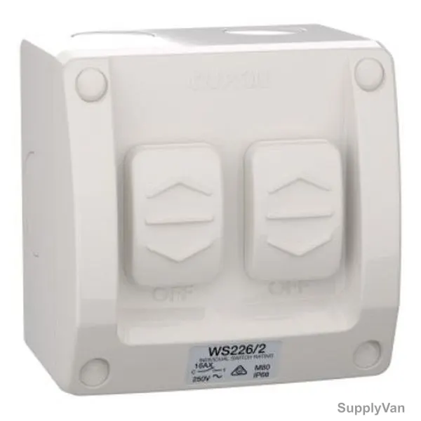 Schneider Electric Weathershield Switch, WS226-2-RG, Clipsal, IP66, 250VAC, 2 Gang, 16AX