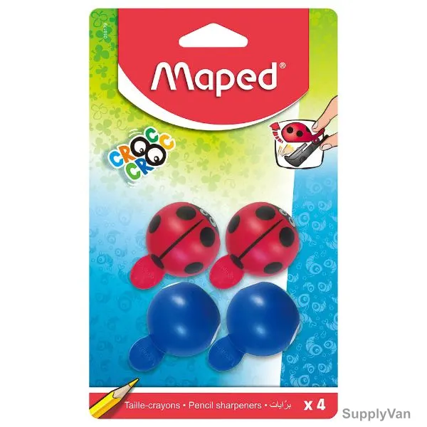Maped Croc-Croc Easy Pencil Sharpener, MD-018179, 1 Hole, Blue/Red, 4 Pcs/Set