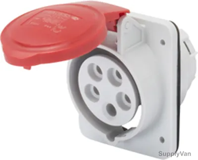Gewiss 10 Deg Flush Mount Socket Outlet, GW62209H, IP44, 16A, 3P+E, White-Red