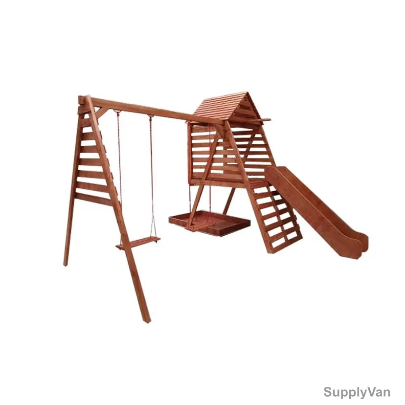 Outdoor Playhouse With Double Swing, Hard Wood — image 1