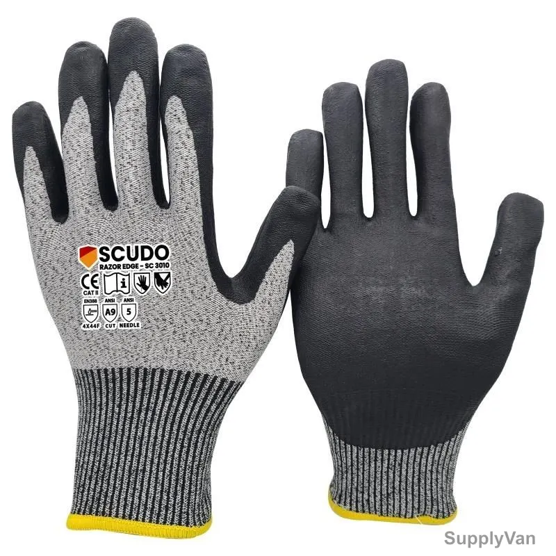 Scudo Needle Resistant Gloves, SC-3010, Razor Edge, L, Grey/Black