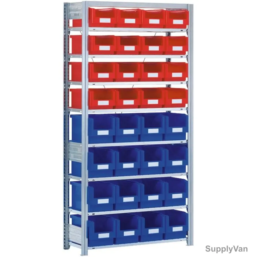 Bito Boltless Shelving With Storage Bins, SKR352122A, 8 Shelves, 1850 x 300MM, Blue